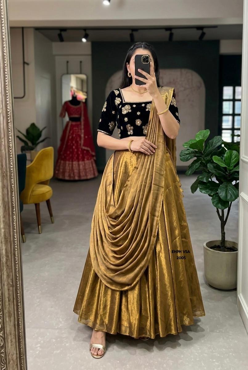 Black & Gold Embroidered Lehenga Set